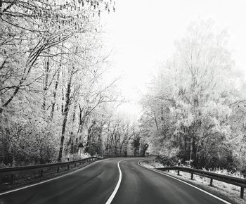 Road amidst trees against clear sky