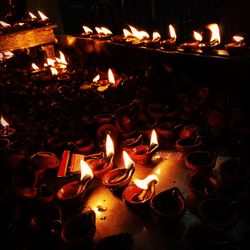 Lit candles at night