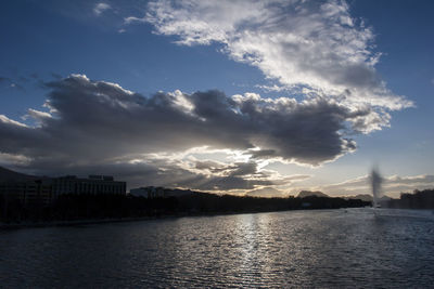 Scenic view of river against sky during sunset