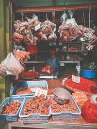 Various food for sale at market stall