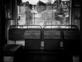Empty chairs and table in restaurant