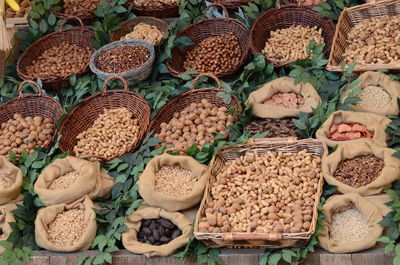 High angle view of various food at market for sale