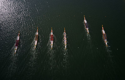 High angle view of people on boat