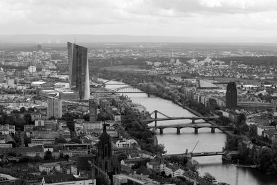 High angle view of buildings in city