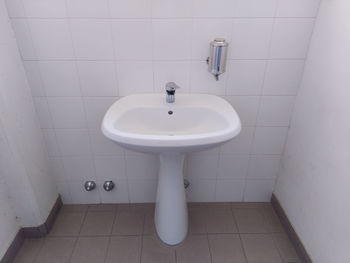 High angle view of faucet in bathroom
