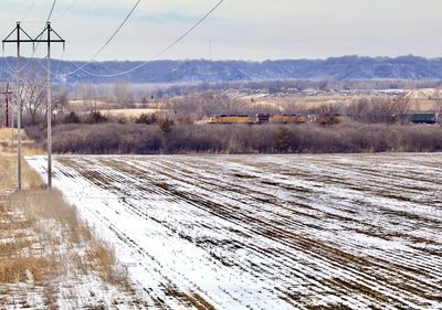 Scenic view of field against sky during winter