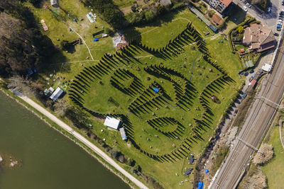 High angle view of buildings in city