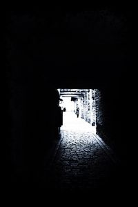Rear view of silhouette men walking in tunnel