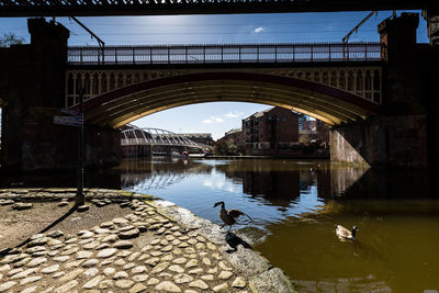 View of arch bridge over river