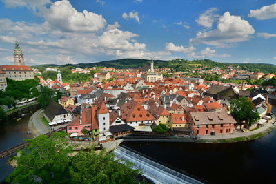 High angle view of cityscape against sky