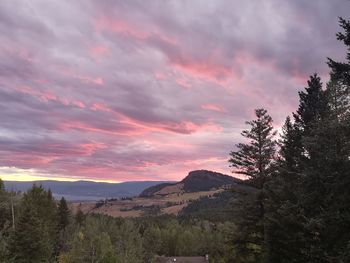 Scenic view of mountains against sky during sunset