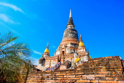 Low angle view of temple building against blue sky