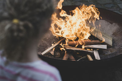 High angle view of bonfire