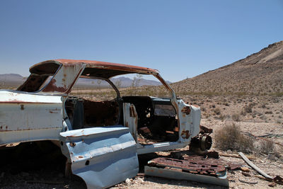 Wrecked car in death valley