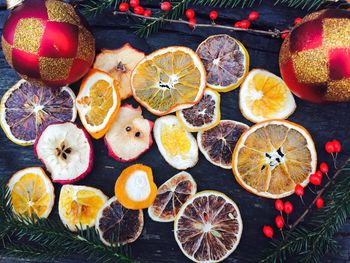 Directly above shot of fruits on table