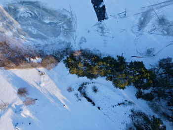 High angle view of snow covered mountain