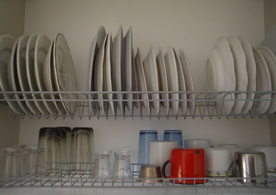 Crockery arranged on rack