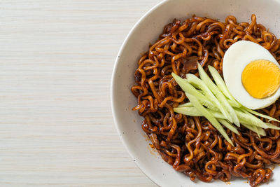 High angle view of food in plate on table