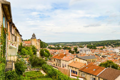 High angle view of townscape against sky