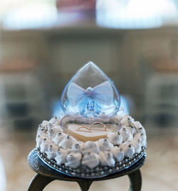 Close-up of ice cream glass on table