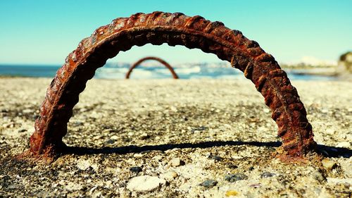 Close-up of rusty metal on sunny day