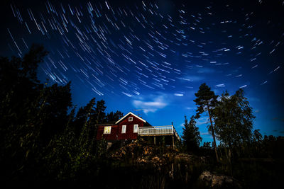 Low angle view of trees against sky at night