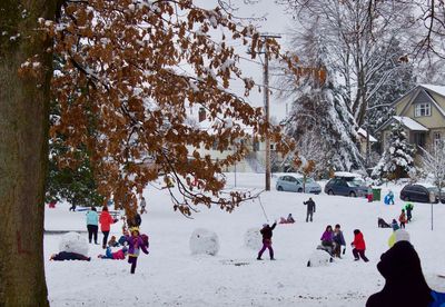 Group of people playing in snow