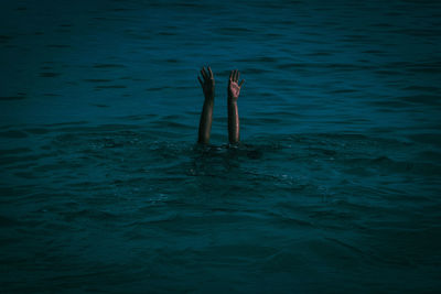 Close-up of hands in sea