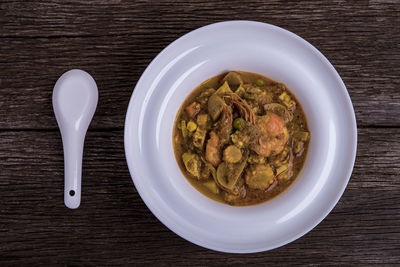 High angle view of food in bowl on table