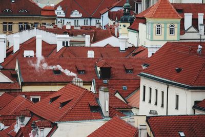 Red tile roofs and smoke