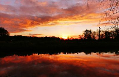 Scenic view of sunset over lake