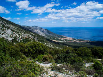 Scenic view of sea against cloudy sky