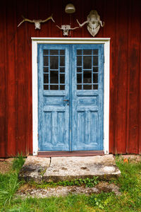 Closed door of building