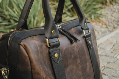 Close-up of leather bag