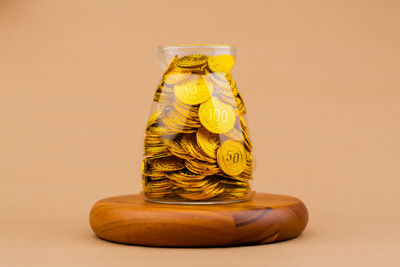 Close-up of jar on table