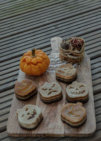 High angle view of cupcakes on table