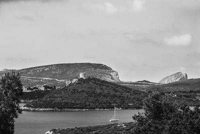 Scenic view of bay against sky