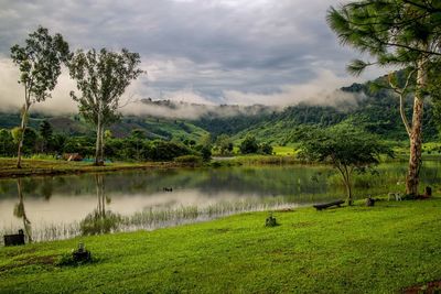 Scenic view of lake against sky