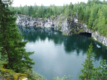 Scenic view of lake in forest