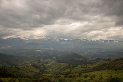 Scenic view of mountains against sky in ecuador