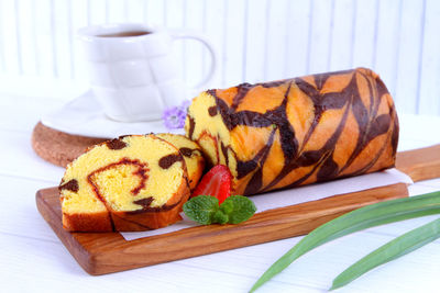 Close-up of breakfast served on table