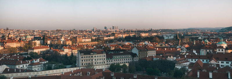 High angle shot of townscape against sky