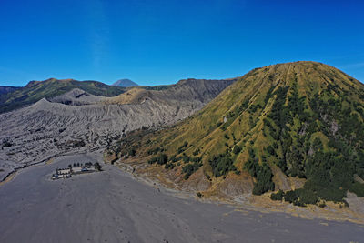 Scenic view of snowcapped mountains against clear blue sky