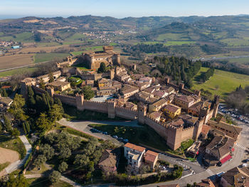 High angle view of townscape against sky