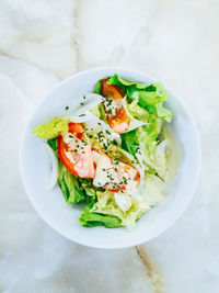 Directly above shot of salad in bowl on table