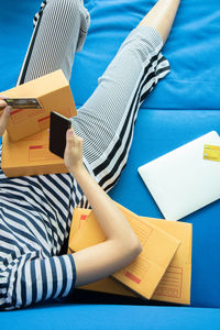 High angle view of child book on table