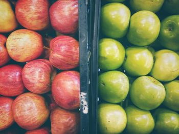 High angle view of apples for sale in market