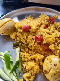 High angle view of breakfast served in plate