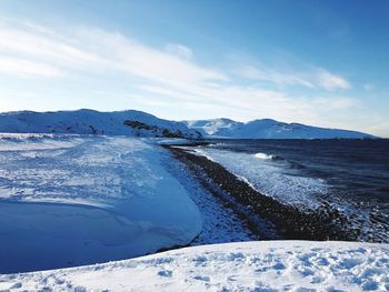 Scenic view of snowcapped mountains against sky