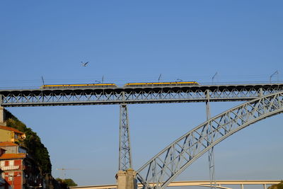 Low angle view of bridge against blue sky